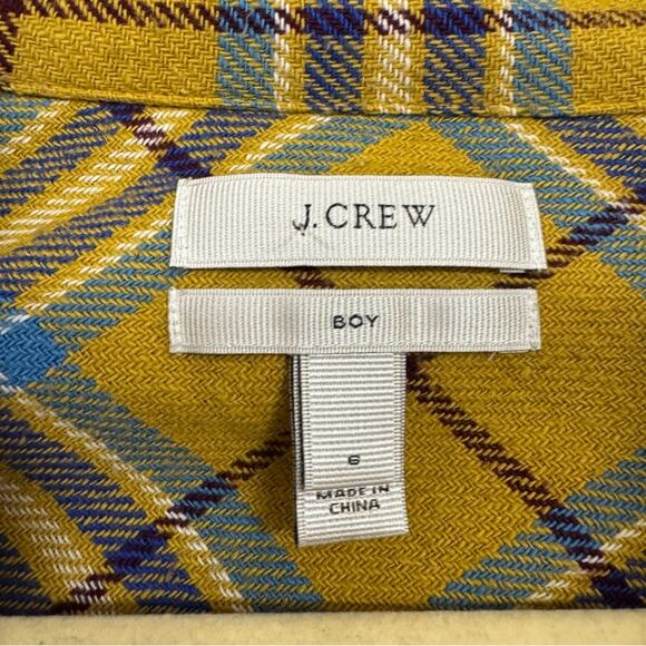 J Crew Yellow Blue Plaid Button Down Shirt Womens 6 Boy Fit Casual Flannel Fall - Picture 2 of 10